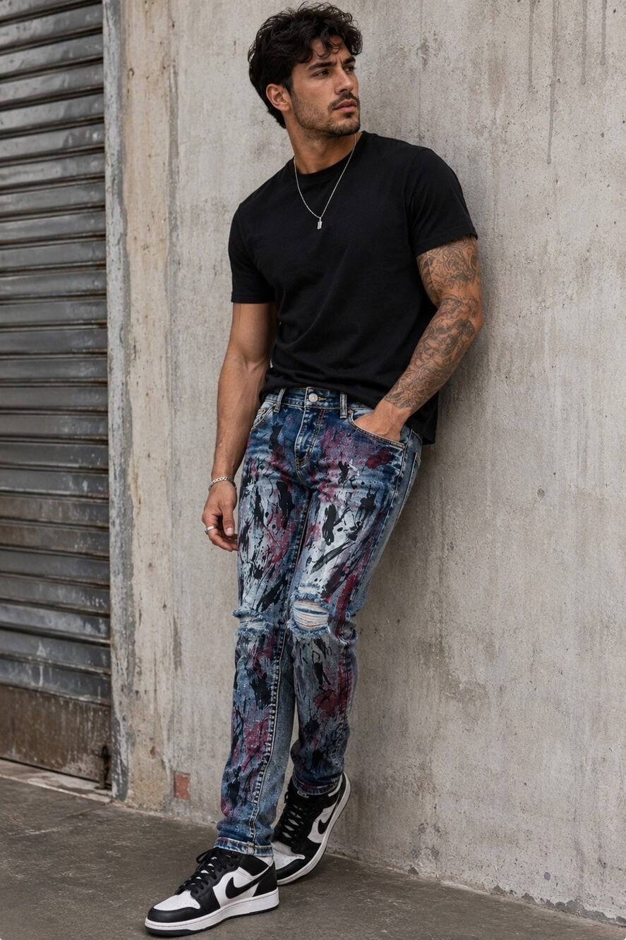 Dript Men 30 Painted Slim Moto Jeans Stretch Streetwear